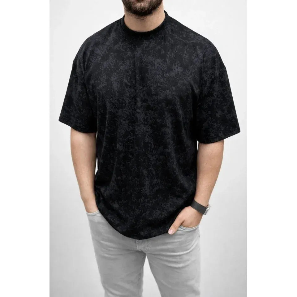Erkek Premium Tişört OSY Yumuşak Dokulu Yıkamalı Oversize T-Shirt - Siyah