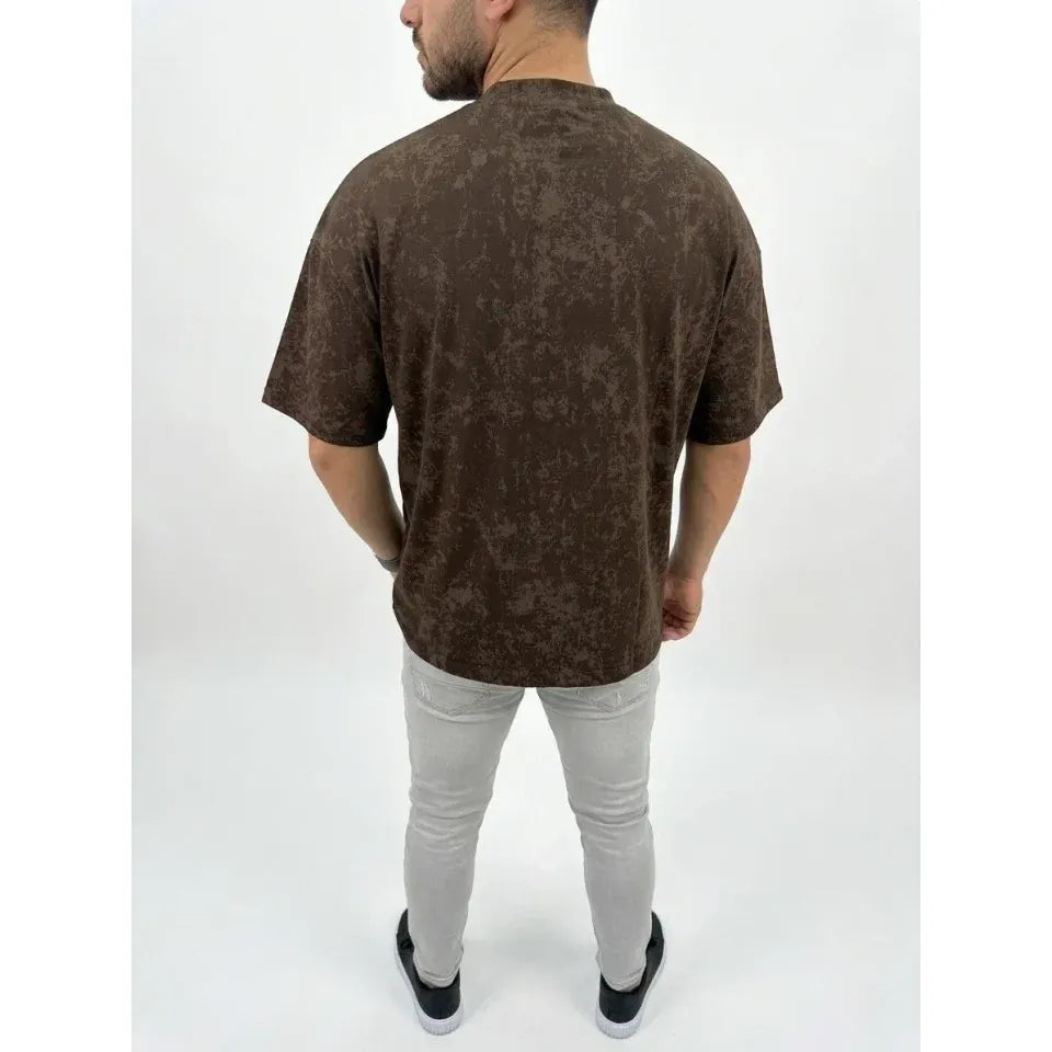 Erkek Premium Tişört OSY Yumuşak Dokulu Yıkamalı Oversize T-Shirt - Kahverengi