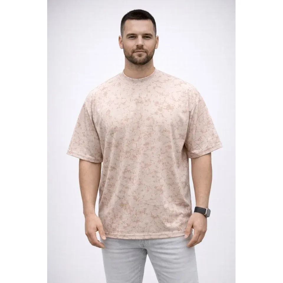 Erkek Premium Tişört OSY Yumuşak Dokulu Yıkamalı Oversize T-Shirt - Bej