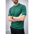 Erkek Yazlık Triko Dokuma Tişört Kısa Kol Bisiklet Yaka Örgü Desenli T-Shirt - Haki