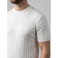 Erkek Yazlık Triko Dokuma Tişört Kısa Kol Bisiklet Yaka Örgü Desenli T-Shirt - Beyaz