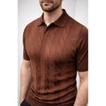 Erkek Yazlık Triko Dokuma Tişört Kısa Kol Polo Yaka T-Shirt - Kahverengi