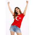 T-Shirt Kısa Kol Bisiklet Yaka Ay Yıldız Bayrak Baskılı Tişört - Kırmızı