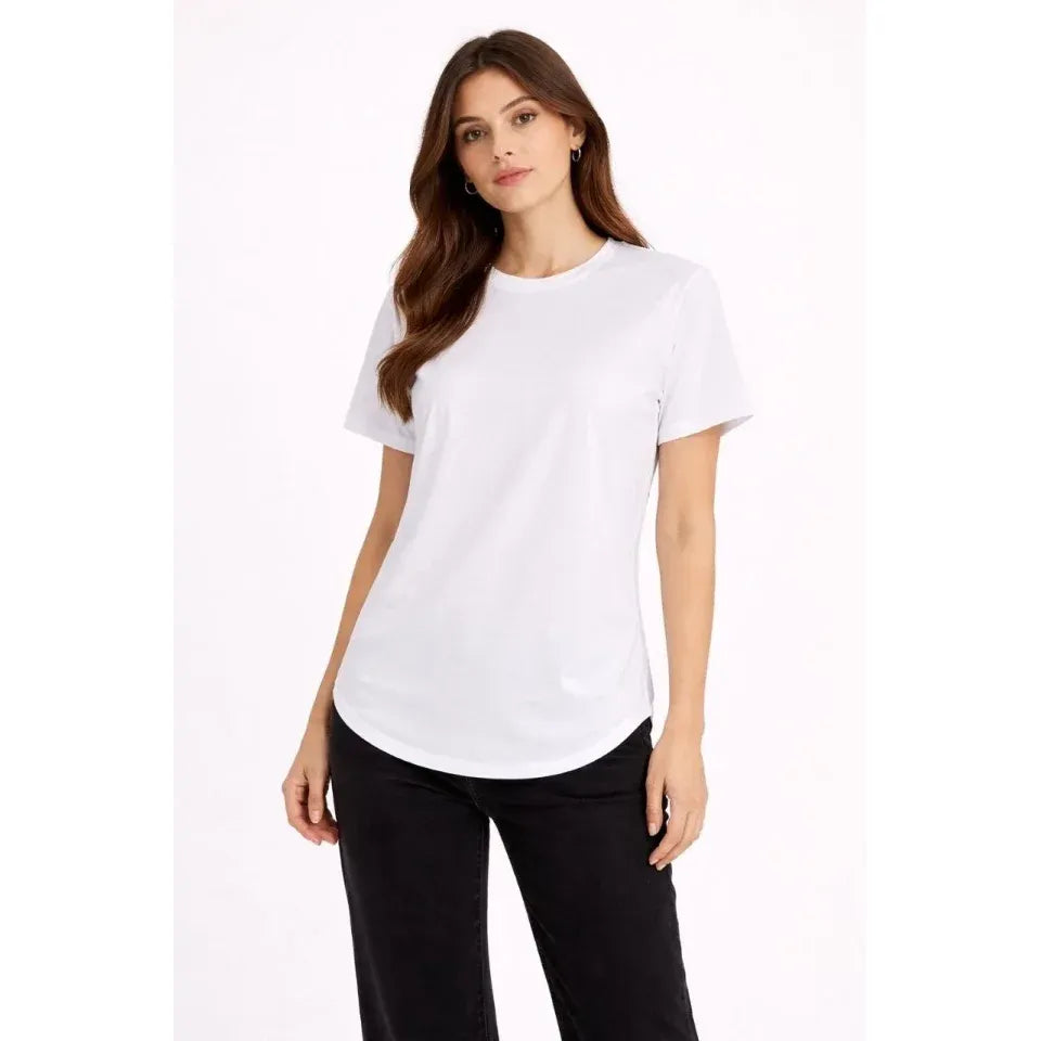 Basic T-Shirt Kısa Kol Bisiklet Yaka Oval Kesim Tişört - Beyaz