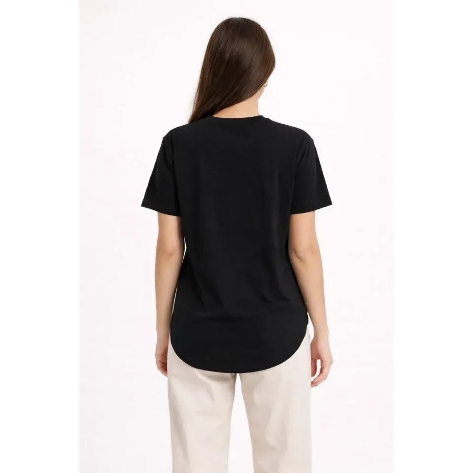 Basic T-Shirt Kısa Kol Bisiklet Yaka Oval Kesim Tişört - Siyah