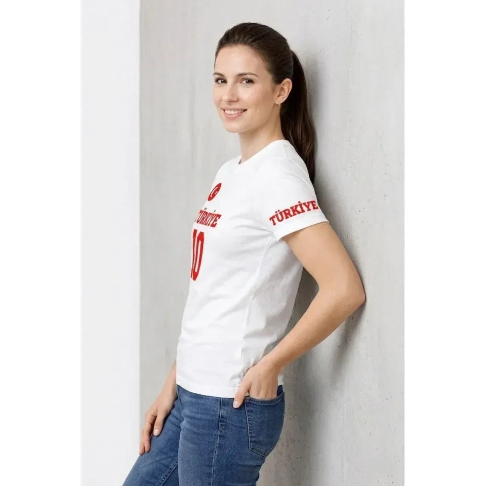 TÜRKİYE Ay Yıldız Baskılı 10 Numara Forma Tişört Taraftar T-Shirt - Beyaz