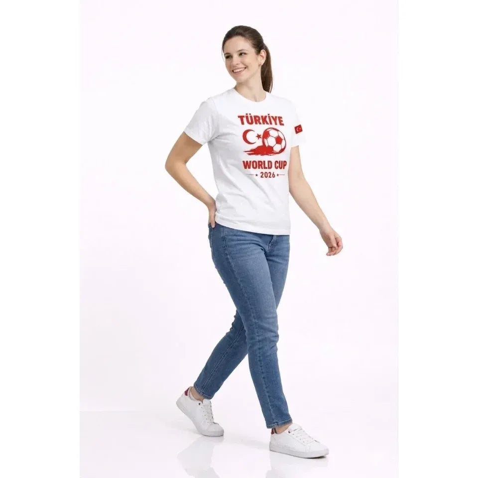 Türkiye World Cup 2026 Baskılı Tişört Futbol Temalı Forma T-Shirt - Beyaz