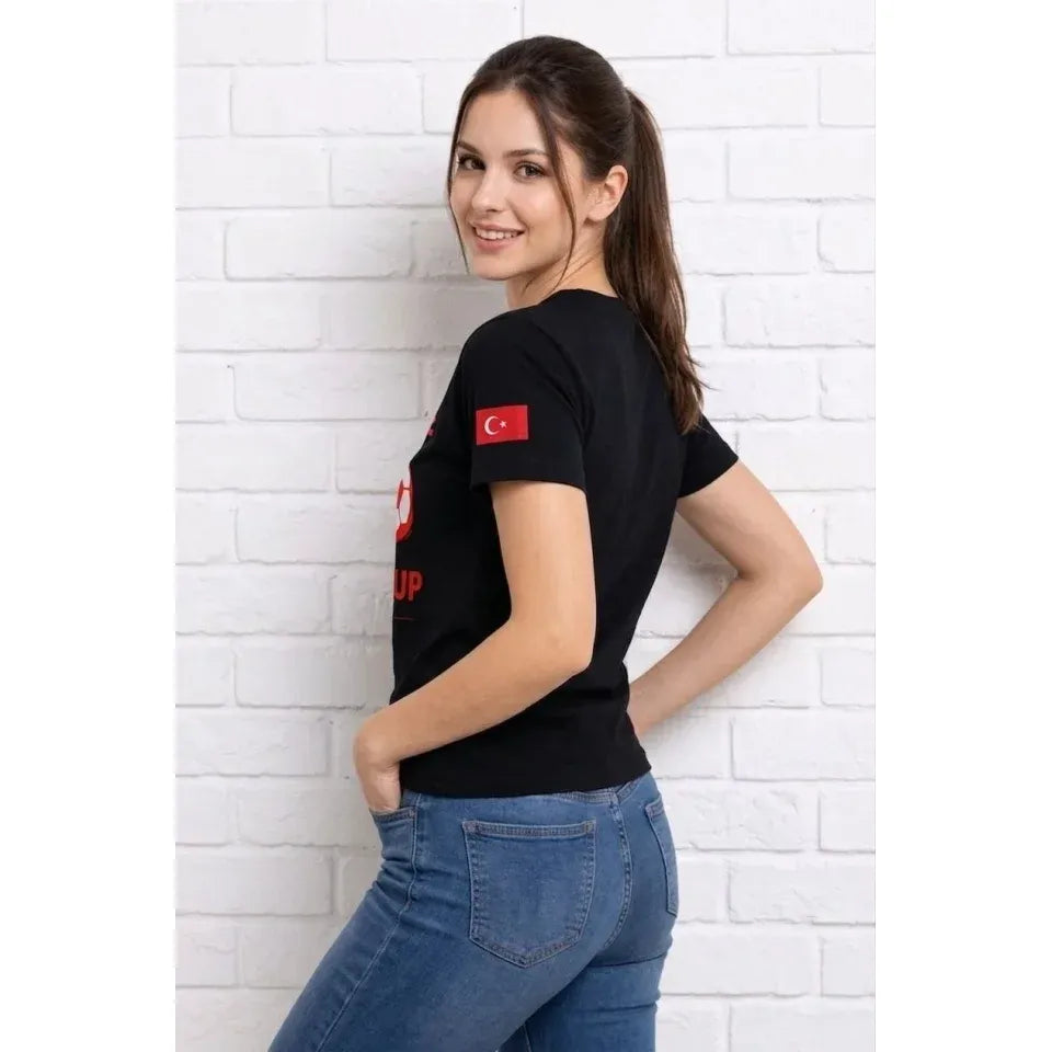 Türkiye World Cup 2026 Baskılı Tişört Futbol Temalı Forma T-Shirt - Siyah