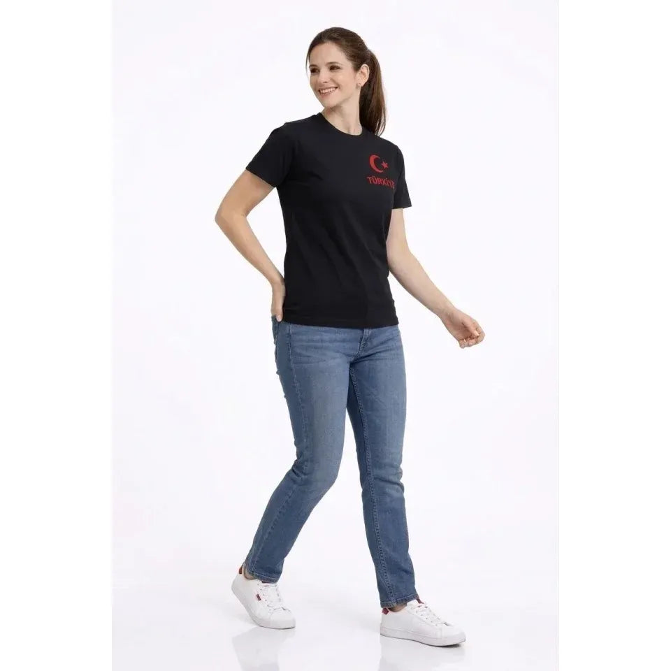 TÜRKİYE Ay Yıldız Baskılı Taraftar Forma T-Shirt - Siyah