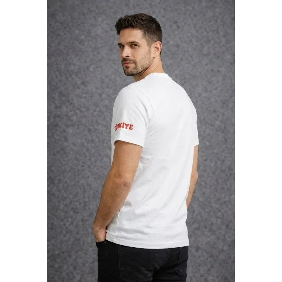 Erkek TÜRKİYE Baskılı Tişört 2026 Dünya Kupası Taraftar Forma T-Shirt - Beyaz