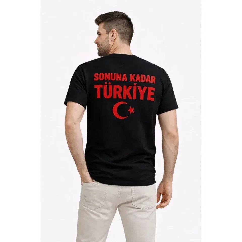 Erkek TÜRKİYE Ay Yıldız Baskılı Taraftar Forma T-Shirt - Siyah