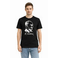 Erkek Atatürk Baskılı Tişört Kısa Kollu Bisiklet Yaka T-Shirt - Siyah