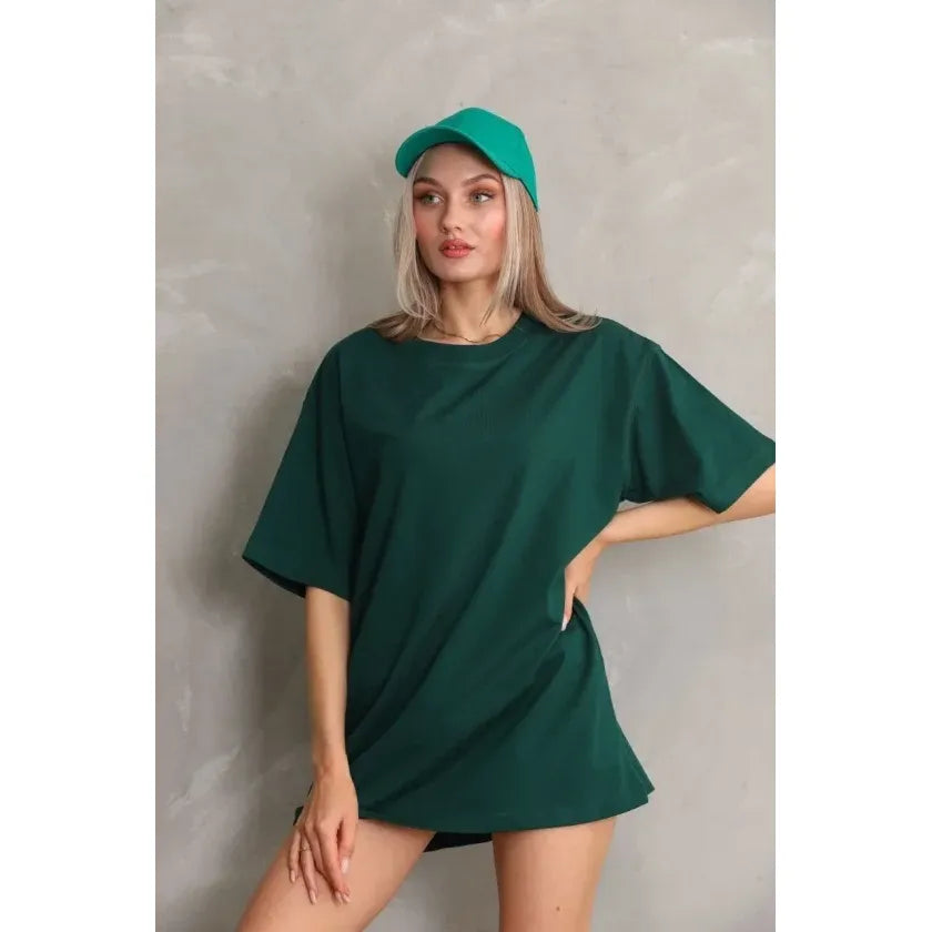 Regular Fit Tişört Bisiklet Yaka Yazlık Kısa Kol Basıc T-Shirt - Yeşil