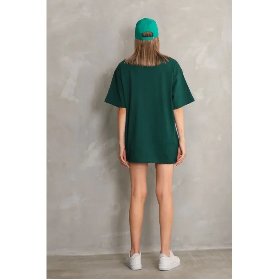 Regular Fit Tişört Bisiklet Yaka Yazlık Kısa Kol Basıc T-Shirt - Yeşil