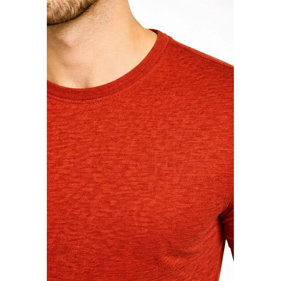 Erkek Flam Kumaş Melanj Dokulu Regular Fit Tişört Bisiklet Yaka Yazlık T-Shirt - Kiremit