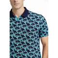 Erkek Pike Kumaş Polo Yaka Palmiye Desenli Tişört Kısa Kol Yazlık T-Shirt - Turkuaz