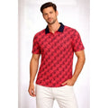 Erkek Pike Kumaş Polo Yaka Palmiye Desenli Tişört Kısa Kol Yazlık T-Shirt - Kırmızı