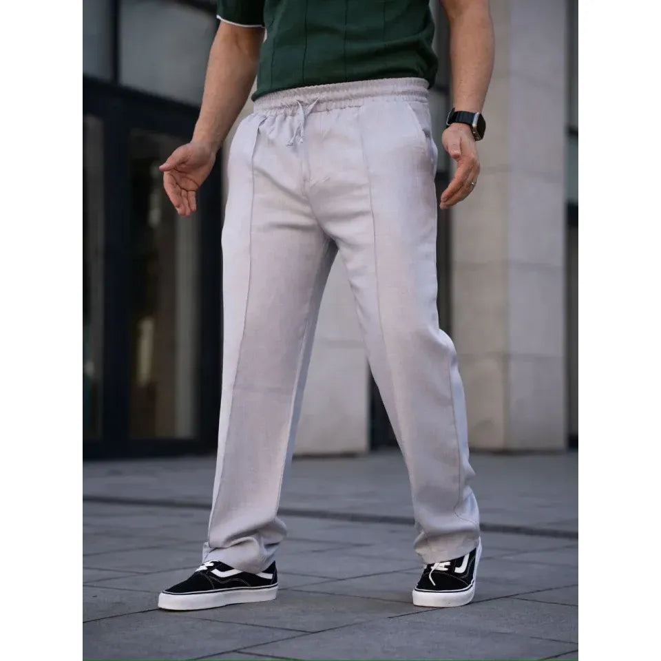 Erkek Keten Cepli Çıma Dikişli Jogger Buggy Pantalon Rahat Kalıp - Gri