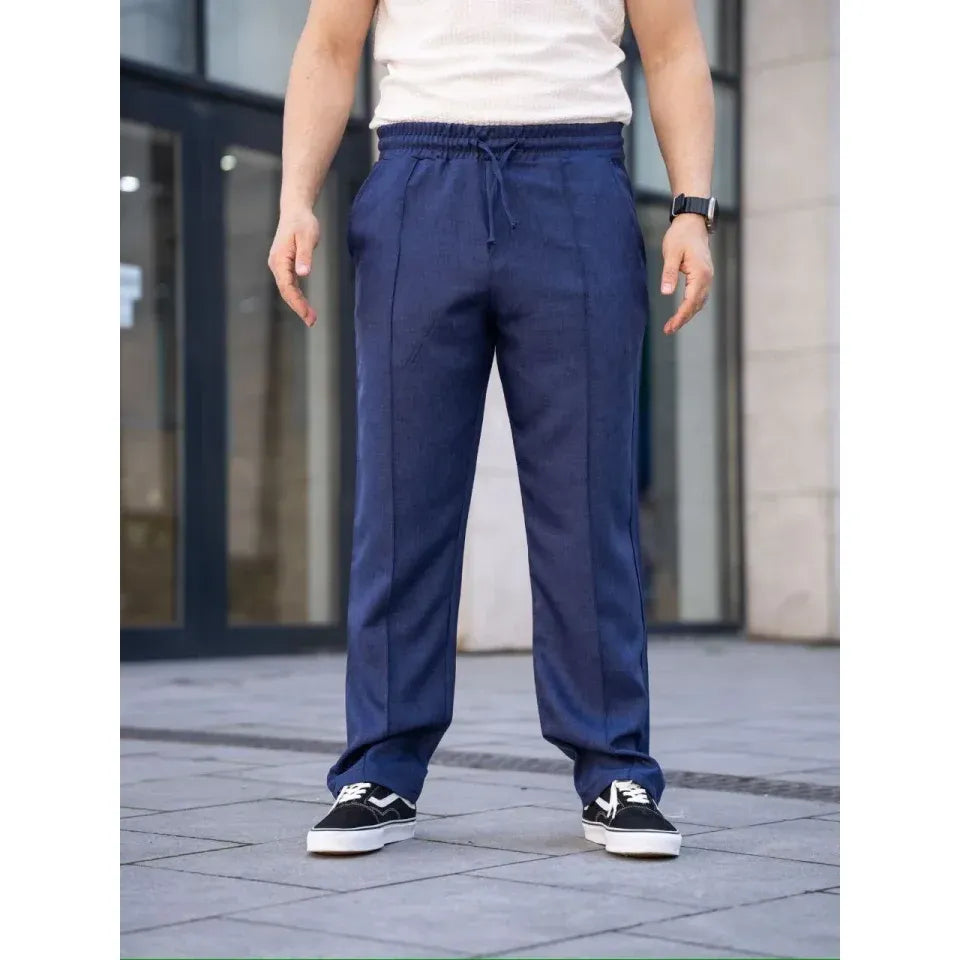 Erkek Keten Cepli Çıma Dikişli Jogger Buggy Pantalon Rahat Kalıp - Lacivert