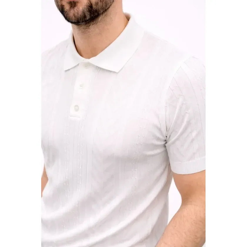 Erkek Yazlık Triko Tişört Kısa Kol Polo Yaka Düğmeli T-Shirt - Beyaz