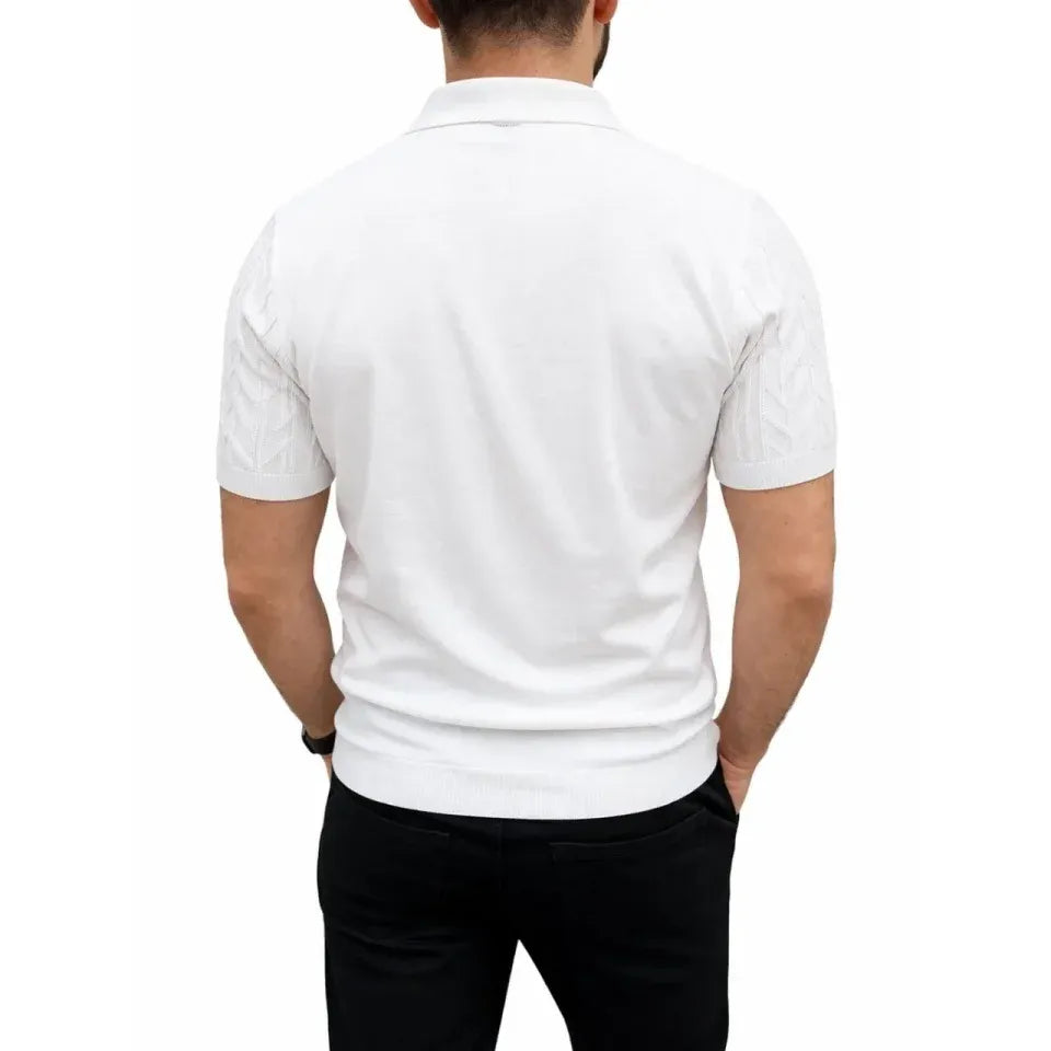Erkek Yazlık Triko Tişört Kısa Kol Polo Yaka Düğmeli T-Shirt - Beyaz