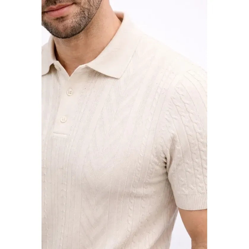Erkek Yazlık Triko Tişört Kısa Kol Polo Yaka Düğmeli T-Shirt - Krem
