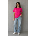 Basic Pamuklu Tişört Bisiklet Yaka Düz Renk Relaxed Fit T-Shirt - Fuşya