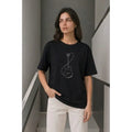 Minimal Gitar Baskılı Tişört T-Shirt Yazlık Kısa Kol Bisiklet Yaka T-Shirt - Siyah
