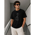 Erkek Minimal Gitar Baskılı Tişört T-Shirt Yazlık Kısa Kol Bisiklet Yaka T-Shirt - Siyah