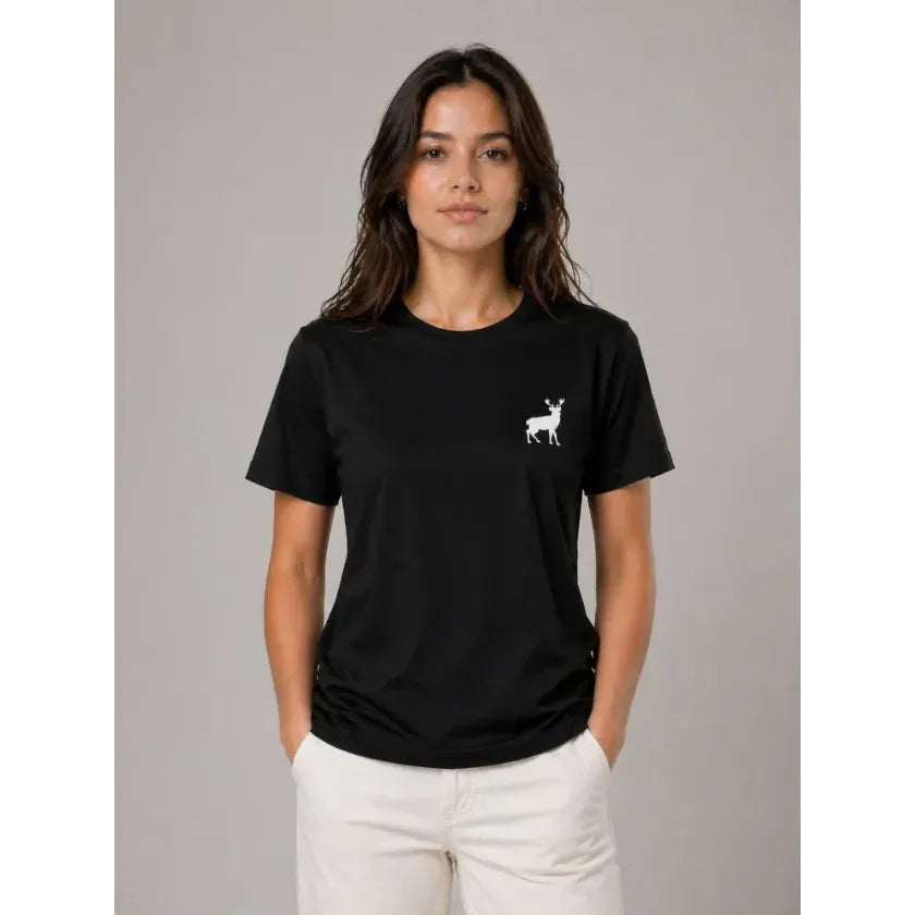 Minimal Geyik Logolu Tişört Bisiklet Yaka Kısa Kol Yazlık T-Shirt - Siyah