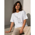 Minimal Kedi Çizim Baskılı Tişört Kısa Kol Yazlık T-Shirt - Beyaz