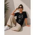Kuğu Figürlü Soru İşareti Baskılı Tişört Kısa Kol T-Shirt - Siyah