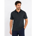 Erkek Pike Kumaş Çizgili Polo Yaka Tişört Kısa Kol Yazlık T-Shirt - Siyah