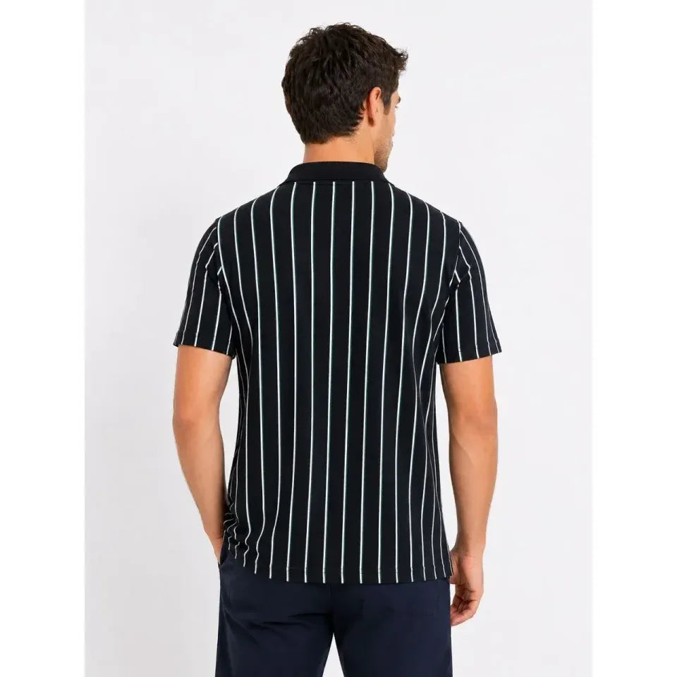 Erkek Pike Kumaş Çizgili Polo Yaka Tişört Kısa Kol Yazlık T-Shirt - Siyah