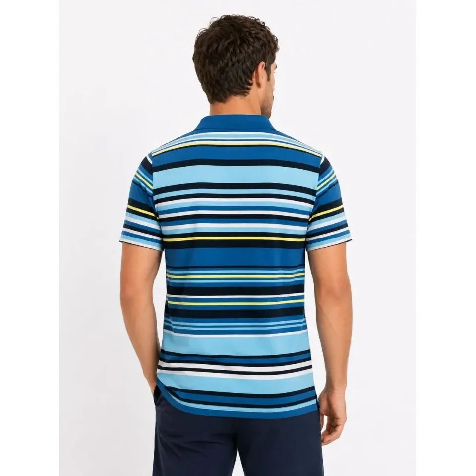Erkek Çizgili Polo Yaka Tişört Kısa Kol Yazlık T-Shirt Regular Fit - Mavi
