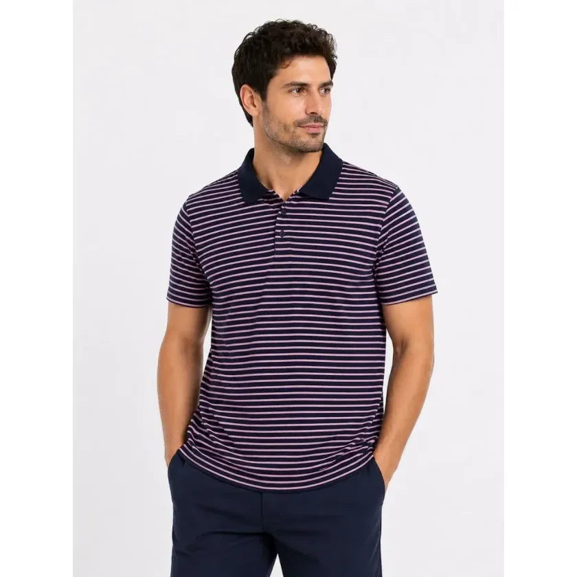 Erkek Pike Kumaş Gül Kurusu Çizgili Polo Yaka Tişört Kısa Kol T-Shirt - Siyah