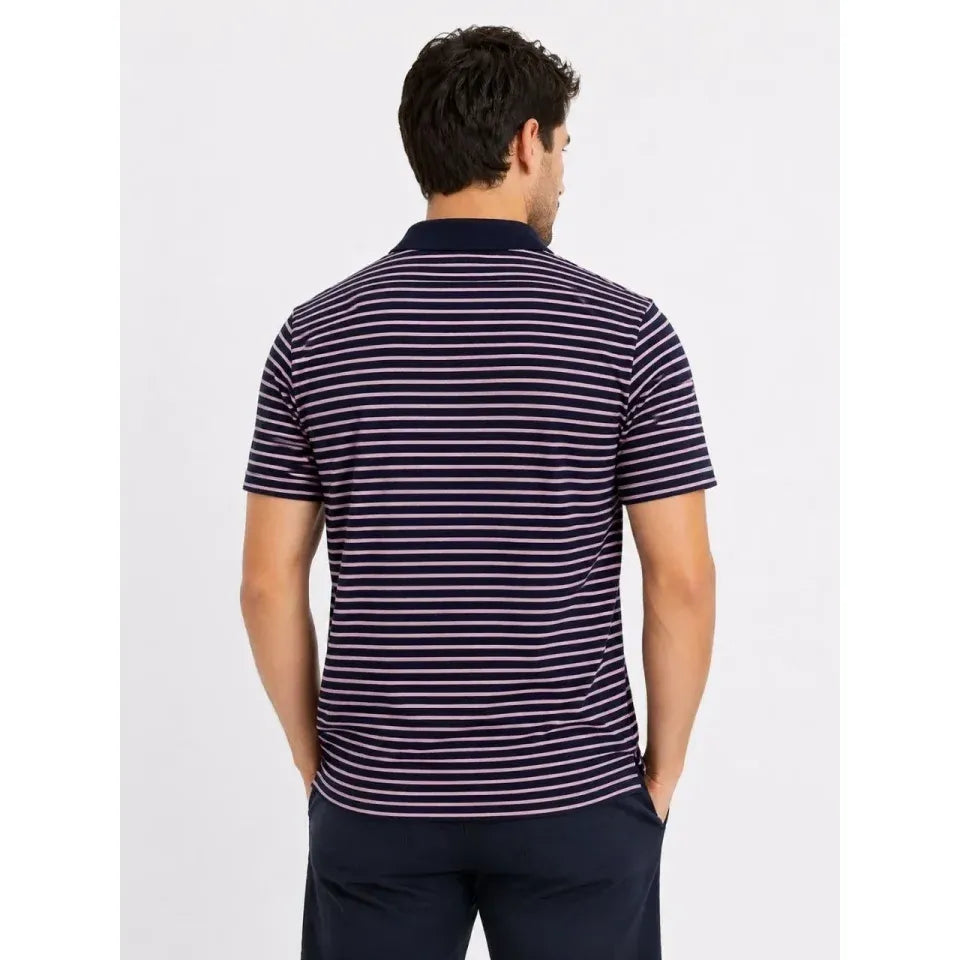 Erkek Pike Kumaş Gül Kurusu Çizgili Polo Yaka Tişört Kısa Kol T-Shirt - Siyah
