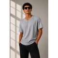 Erkek V Yaka Basic Tişört Kısa Kol Yazlık Regular Fit T-Shirt - Gri