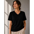 V Yaka Basic Tişört Kısa Kol Yazlık Regular Fit T-Shirt - Siyah