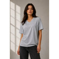V Yaka Basic Tişört Kısa Kol Yazlık Regular Fit T-Shirt - Gri