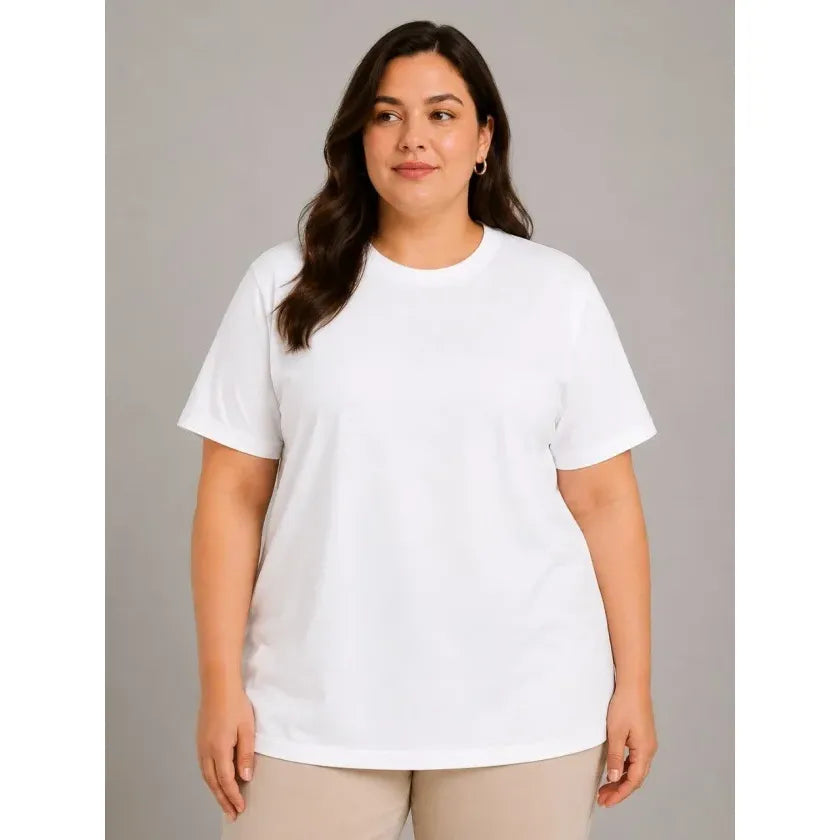 Battal Big Size Basic Tişört Bisiklet Yaka Rahat Kalıp T-Shirt - Beyaz