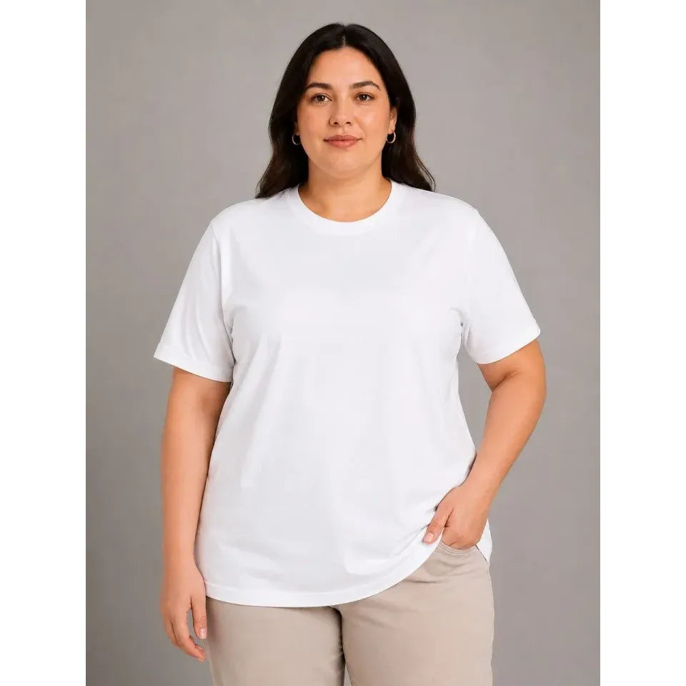 Battal Big Size Basic Tişört Bisiklet Yaka Rahat Kalıp T-Shirt - Beyaz