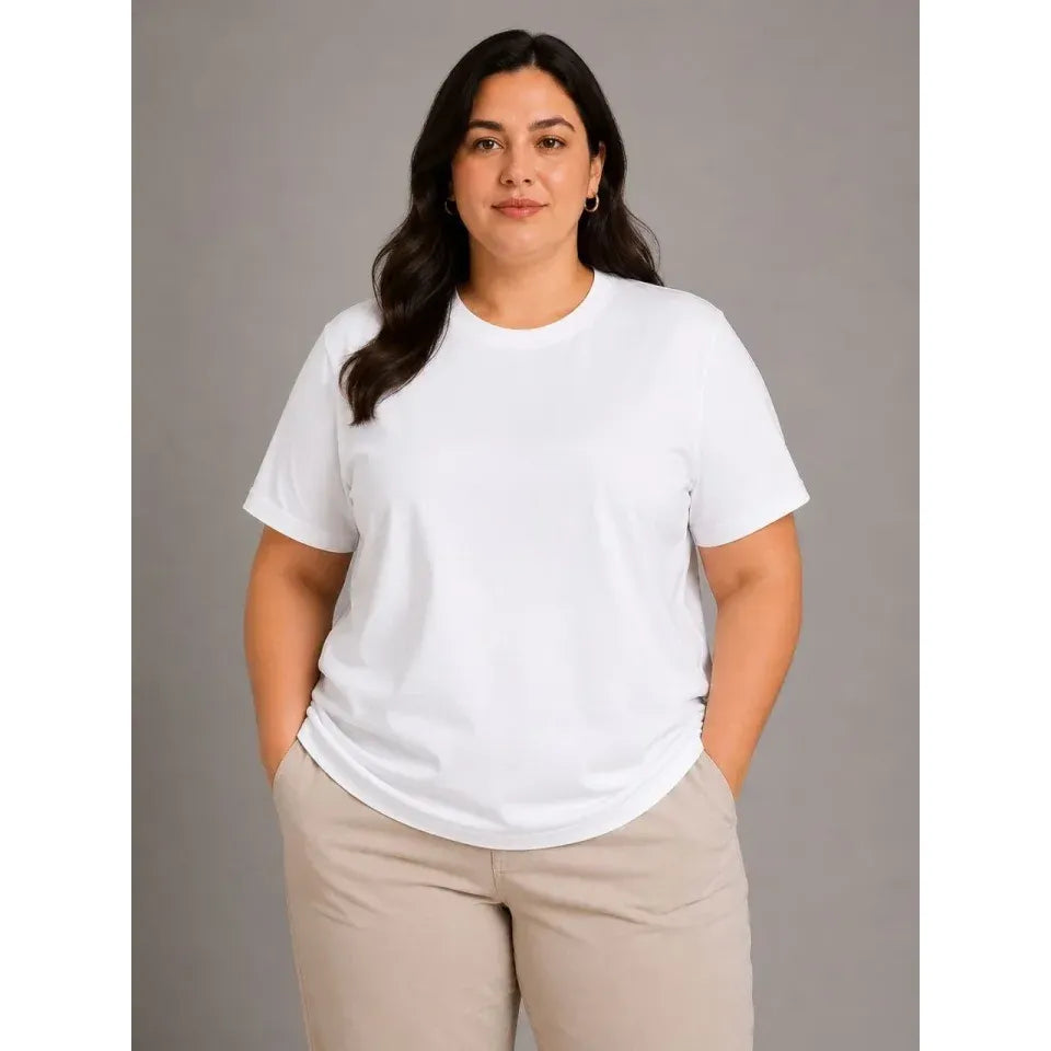 Battal Big Size Basic Tişört Bisiklet Yaka Rahat Kalıp T-Shirt - Beyaz