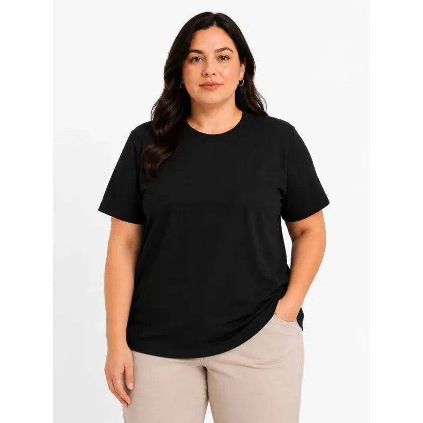 Battal Big Size Basic Tişört Bisiklet Yaka Rahat Kalıp T-Shirt - Siyah