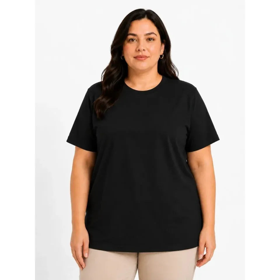 Battal Big Size Basic Tişört Bisiklet Yaka Rahat Kalıp T-Shirt - Siyah