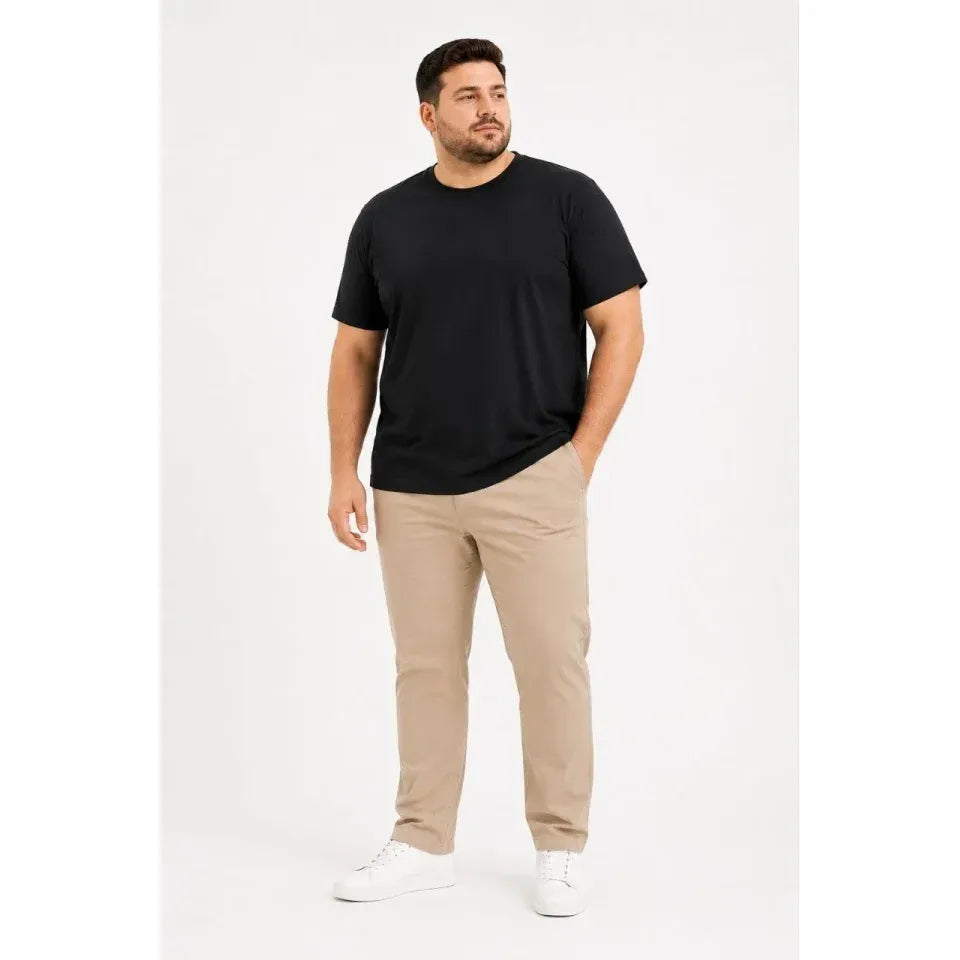 Erkek Battal Big Size Basic Tişört Bisiklet Yaka Rahat Kalıp T-Shirt - Siyah