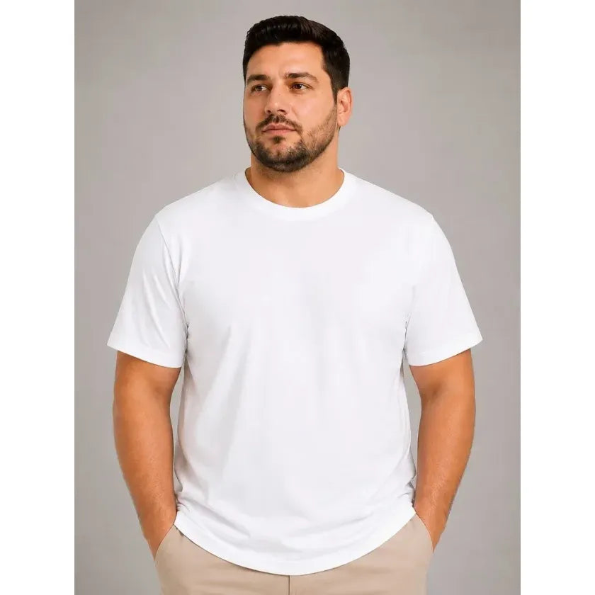 Erkek Battal Big Size Basic Tişört Bisiklet Yaka Rahat Kalıp T-Shirt - Beyaz
