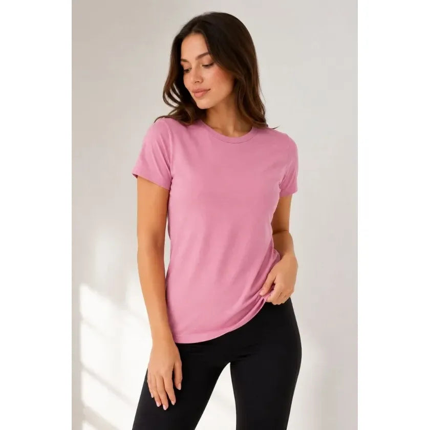 Basic Tişört Bisiklet Yaka Kısa Kol Günlük Yazlık Slim Fit T-Shirt - Pembe
