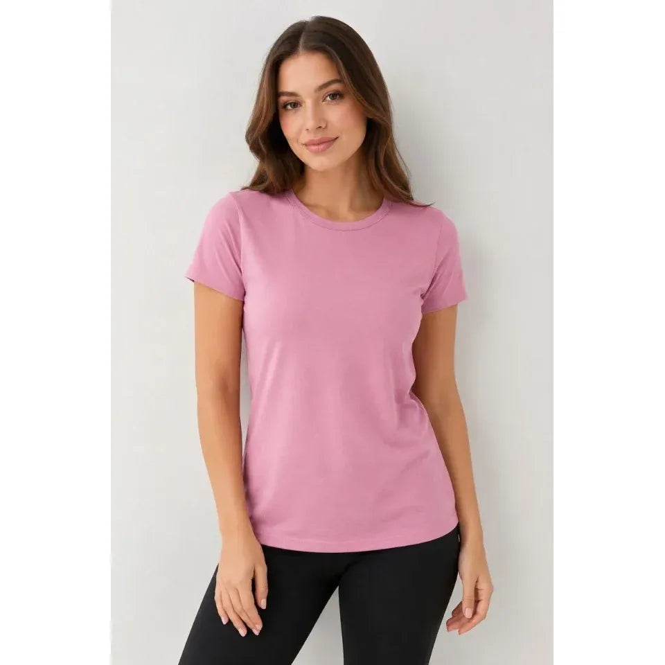 Basic Tişört Bisiklet Yaka Kısa Kol Günlük Yazlık Slim Fit T-Shirt - Pembe