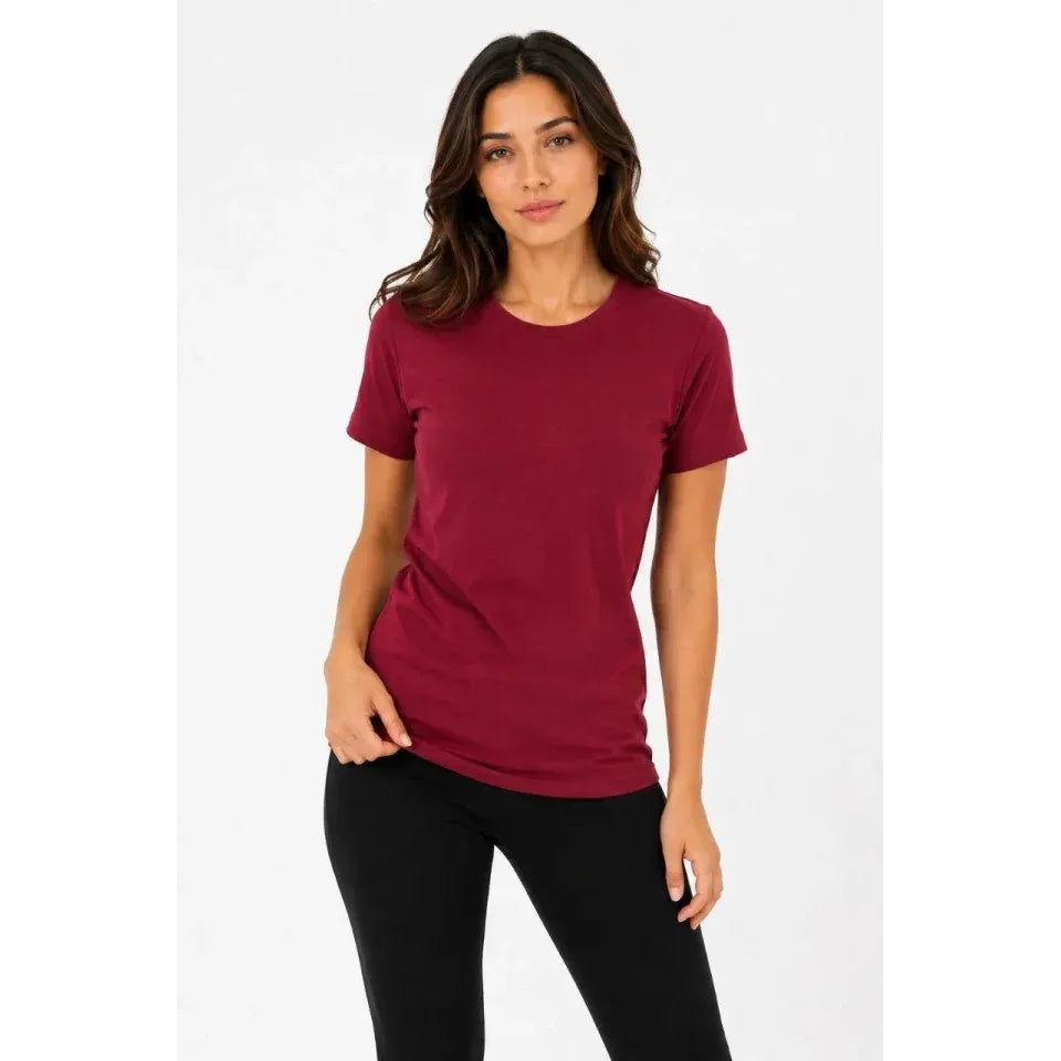 Basic Tişört Bisiklet Yaka Kısa Kol Günlük Yazlık Slim Fit T-Shirt - Bordo